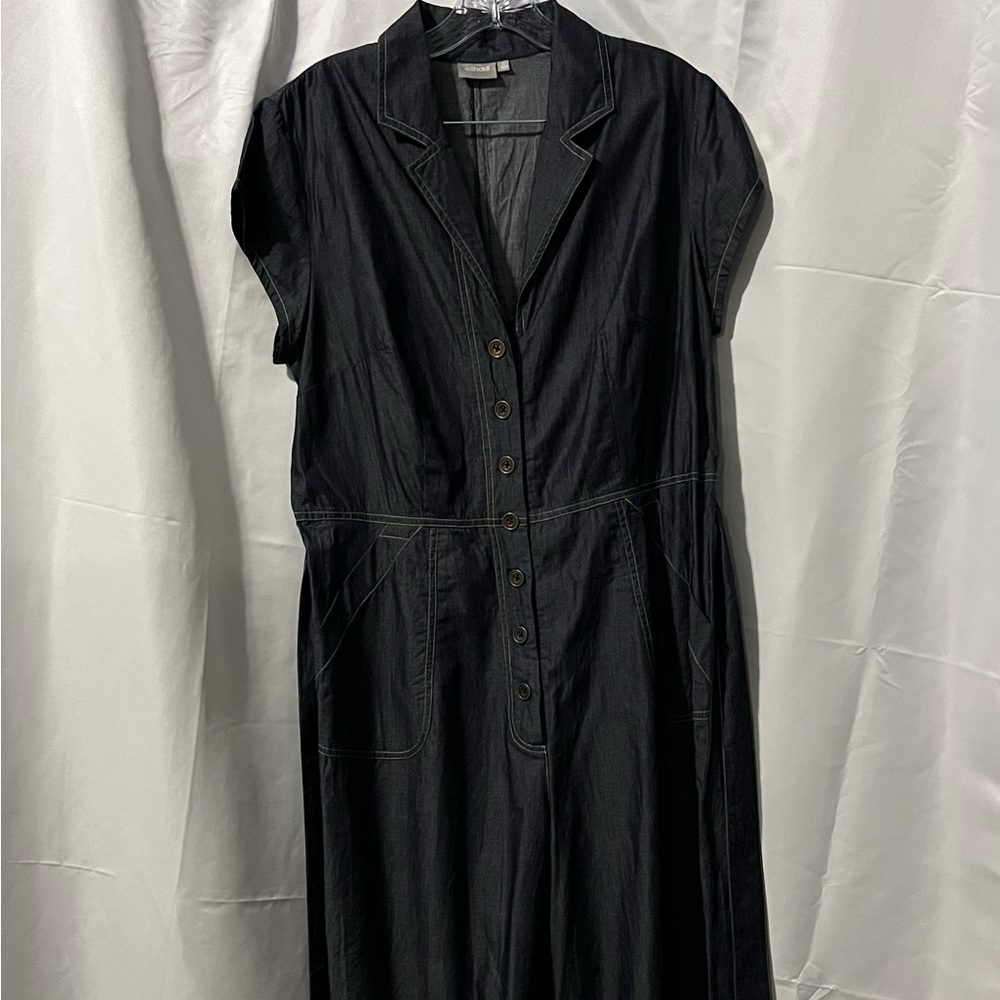 eShakti Capri Length Blue Denim Button-Down Women's Jumpsuit